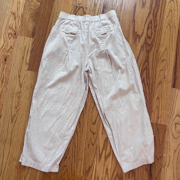 Free People Pleated Tapered Cotton Pants Beige High Rise OB1626316 Size 6 - Picture 8 of 8